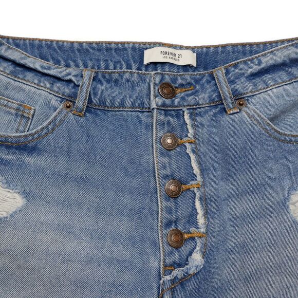 Forever 21 Shorts Womens Size 29 High Rise Button Fly Distressed Blue Cotton - Picture 5 of 9